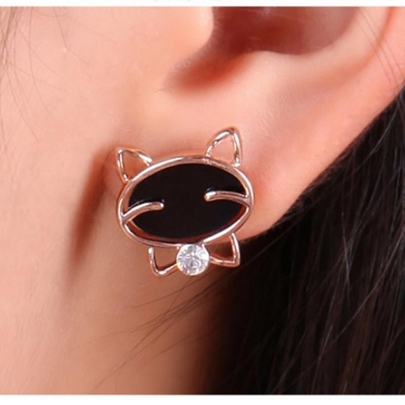 Black Cat Stud Earrings - Picture 3 of 3